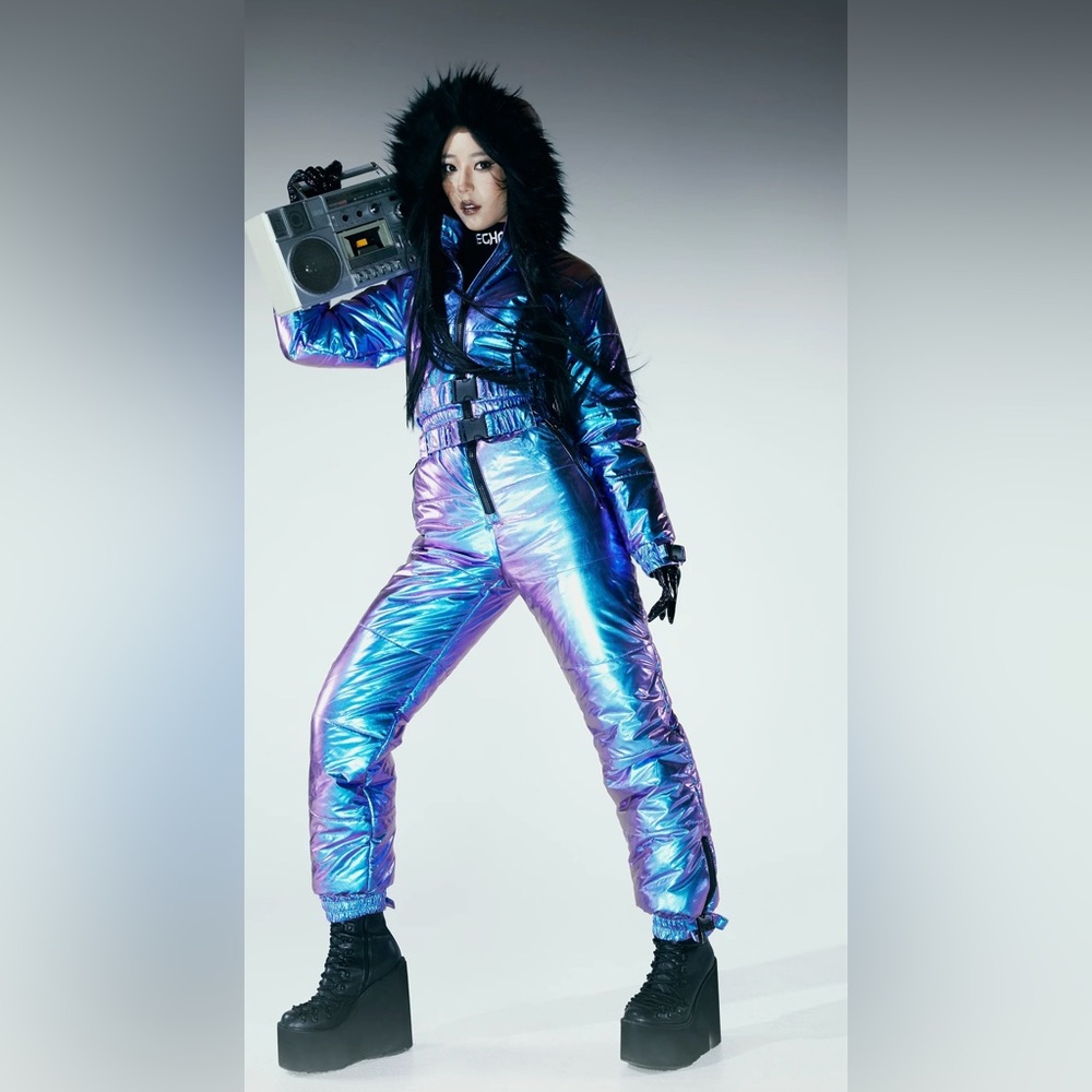 Dolls Kill Holographic Women's Ski Suit with Hood